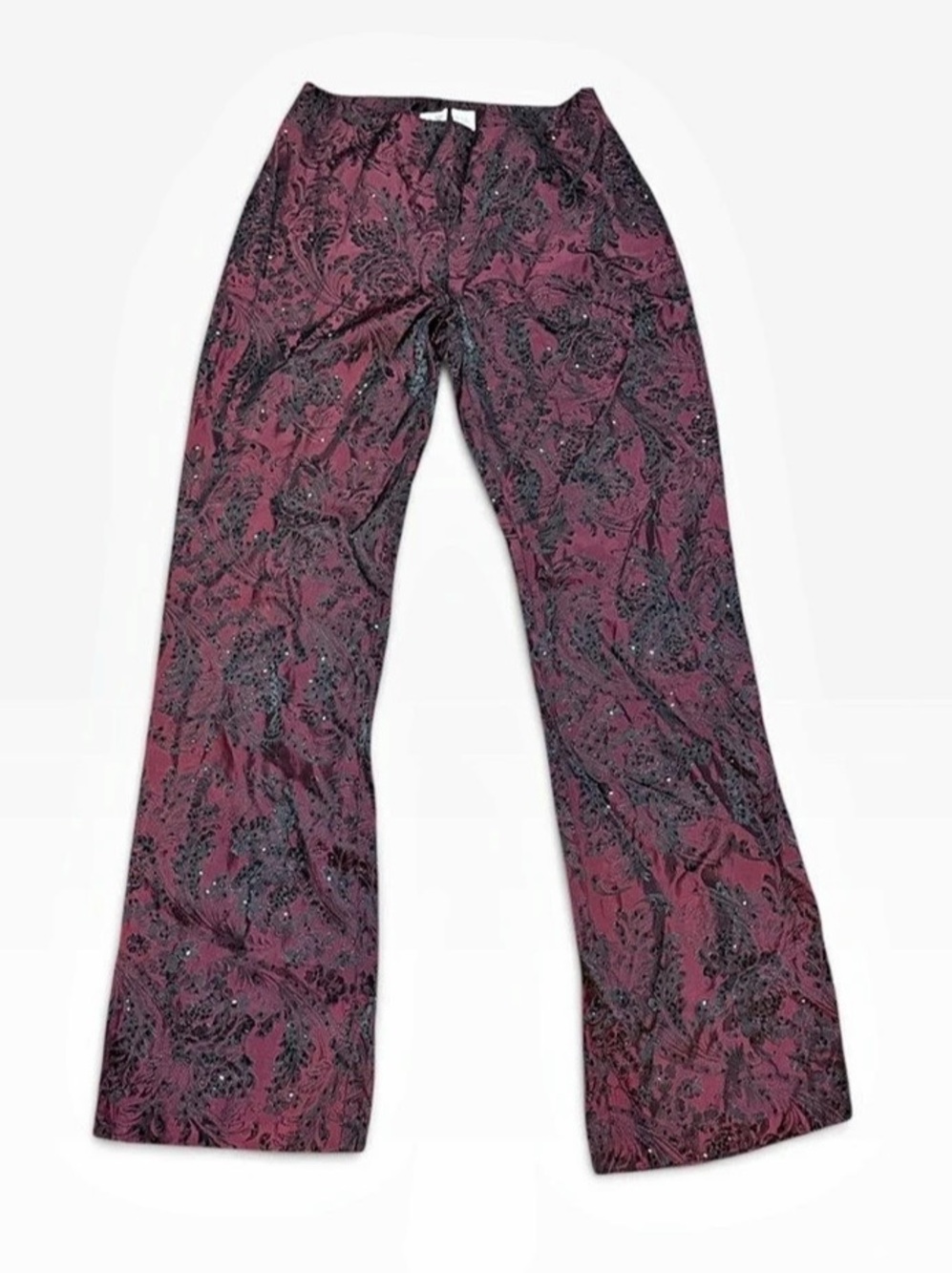 Cache Women's Floral beaded  Wide Leg Pants in burgundy & Black